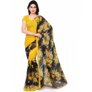 Generic Women's Faux Georgette Printed Saree With Unstitched Blouse 5.5Mtr (Yellow)
