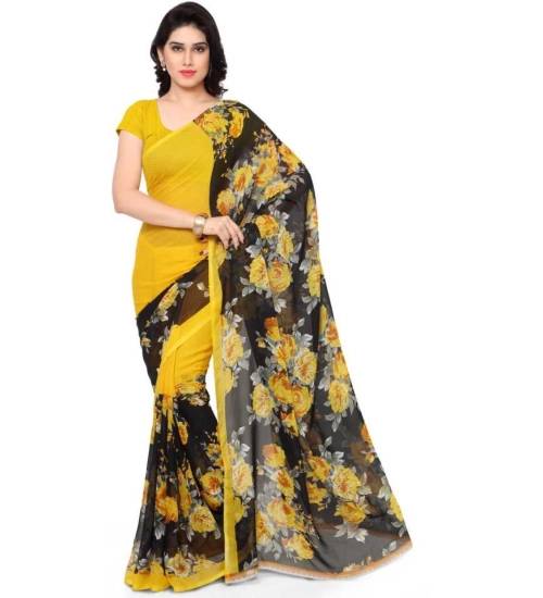 Generic Women's Faux Georgette Printed Saree With Unstitched Blouse 5.5Mtr (Yellow)