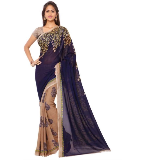 Generic Women's Faux Georgette Printed Saree With Unstitched Blouse 5.5Mtr (Blue)