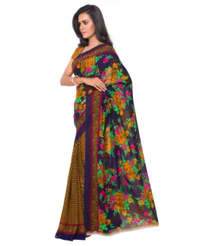 Generic Women's Faux Georgette Printed Saree With Unstitched Blouse 5.5Mtr (Gold)