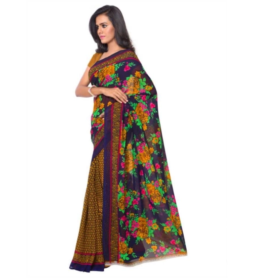 Generic Women's Faux Georgette Printed Saree With Unstitched Blouse 5.5Mtr (Gold)