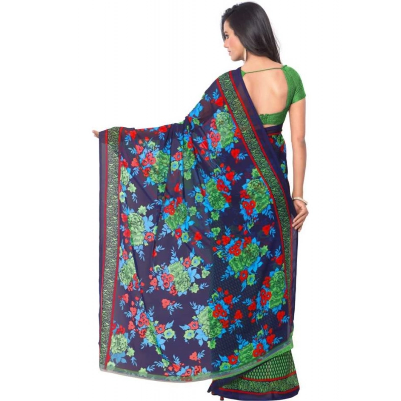 Women's Faux Georgette Printed Saree With Unstitched Blouse 5.5Mtr (Green)