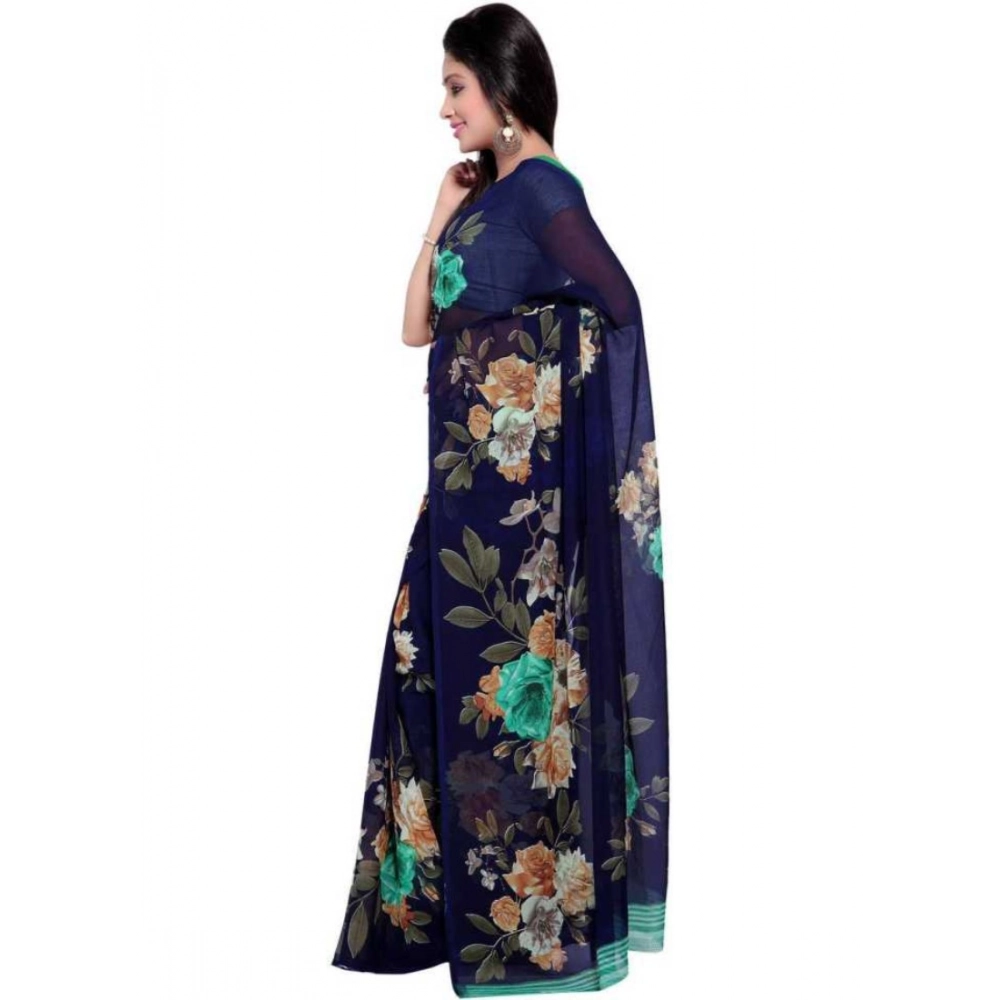Generic Women's Faux Georgette Printed Saree With Unstitched Blouse 5.5Mtr (Blue) Generic Women's Faux Georgette Printed Saree With Unstitched Blouse 5.5Mtr (Blue)