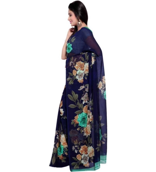 Generic Women's Faux Georgette Printed Saree With Unstitched Blouse 5.5Mtr (Blue)