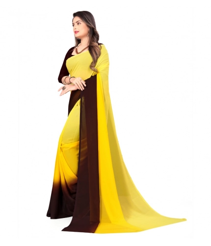 Generic Women's Georgette Solid Saree With Unstitched Blouse 5.5Mtr (Yellow)