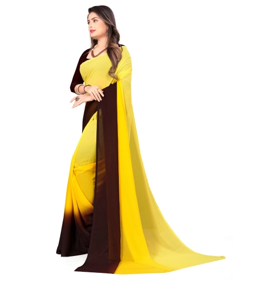 Generic Women's Georgette Solid Saree With Unstitched Blouse 5.5Mtr (Yellow)