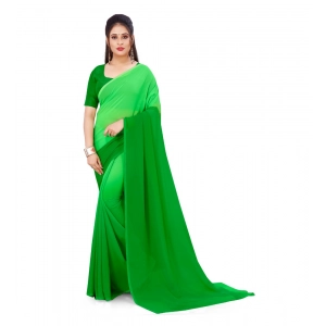 Generic Women's Georgette Solid Saree With Unstitched Blouse 5.5Mtr (Green)