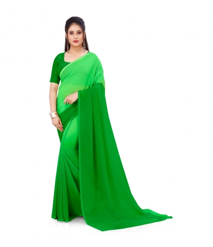 Generic Women's Georgette Solid Saree With Unstitched Blouse 5.5Mtr (Green)
