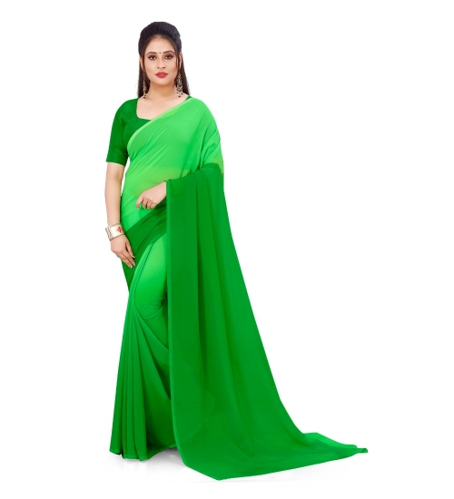 Generic Women's Georgette Solid Saree With Unstitched Blouse 5.5Mtr (Green)