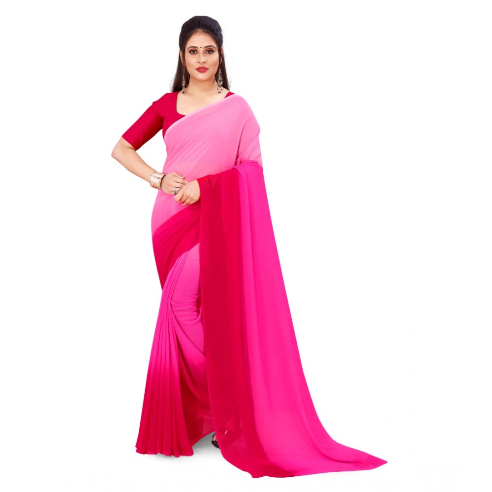 Generic Women's Georgette Solid Saree With Unstitched Blouse 5.5Mtr (Pink) Generic Women's Georgette Solid Saree With Unstitched Blouse 5.5Mtr (Pink)
