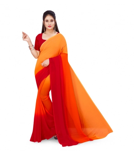 Generic Women's Georgette Solid Saree With Unstitched Blouse 5.5Mtr (Orange)