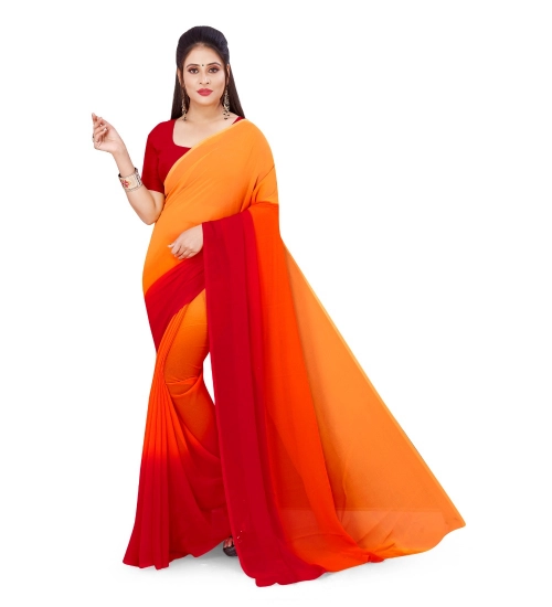 Generic Women's Georgette Solid Saree With Unstitched Blouse 5.5Mtr (Orange)