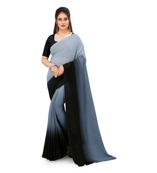 Generic Women's Georgette Solid Saree With Unstitched Blouse 5.5Mtr (Grey)