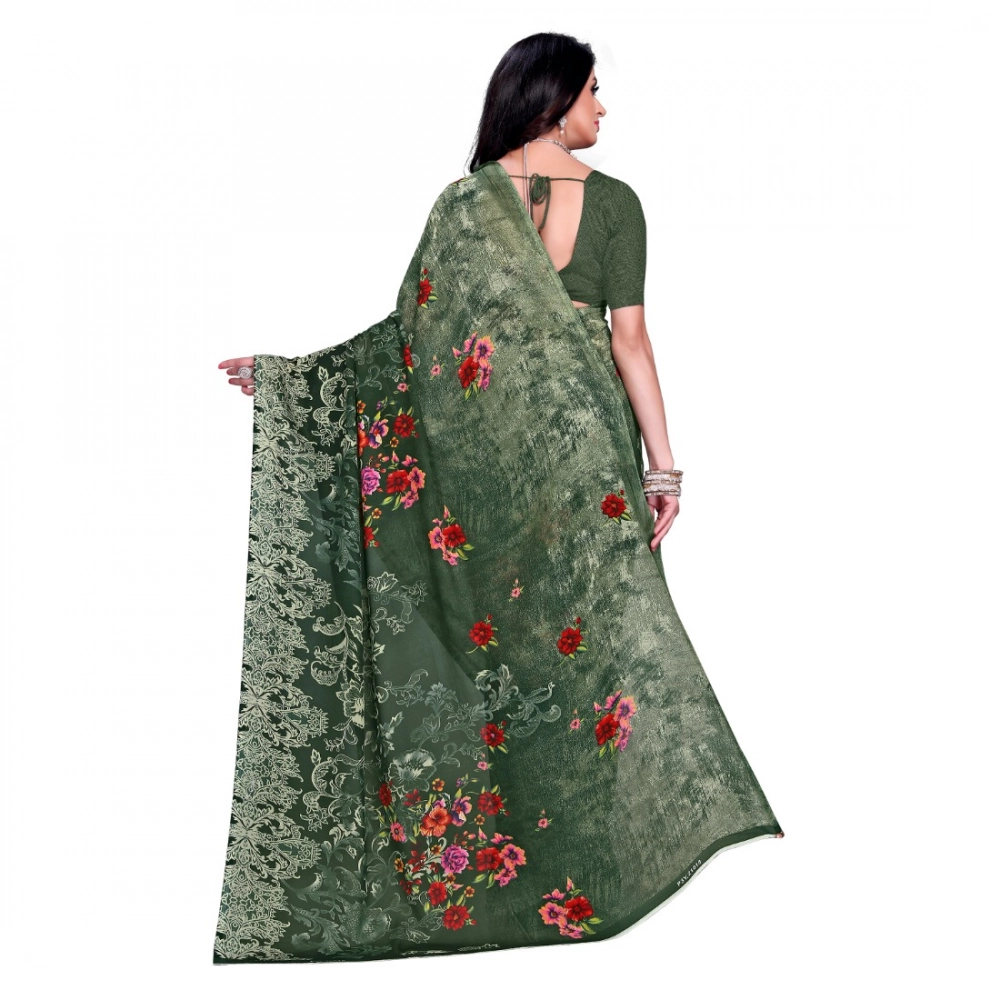 Generic Women's Faux Georgette Printed Saree With Unstitched Blouse 5.5Mtr (Green) Generic Women's Faux Georgette Printed Saree With Unstitched Blouse 5.5Mtr (Green)