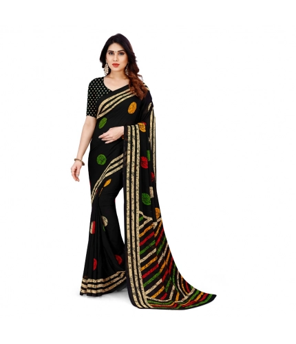 Generic Women's Faux Georgette Printed Saree With Unstitched Blouse 5.5Mtr (Multicolor)