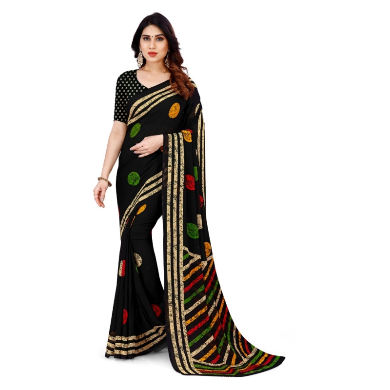 Women's Faux Georgette Printed Saree With Unstitched Blouse 5.5Mtr (Multicolor)