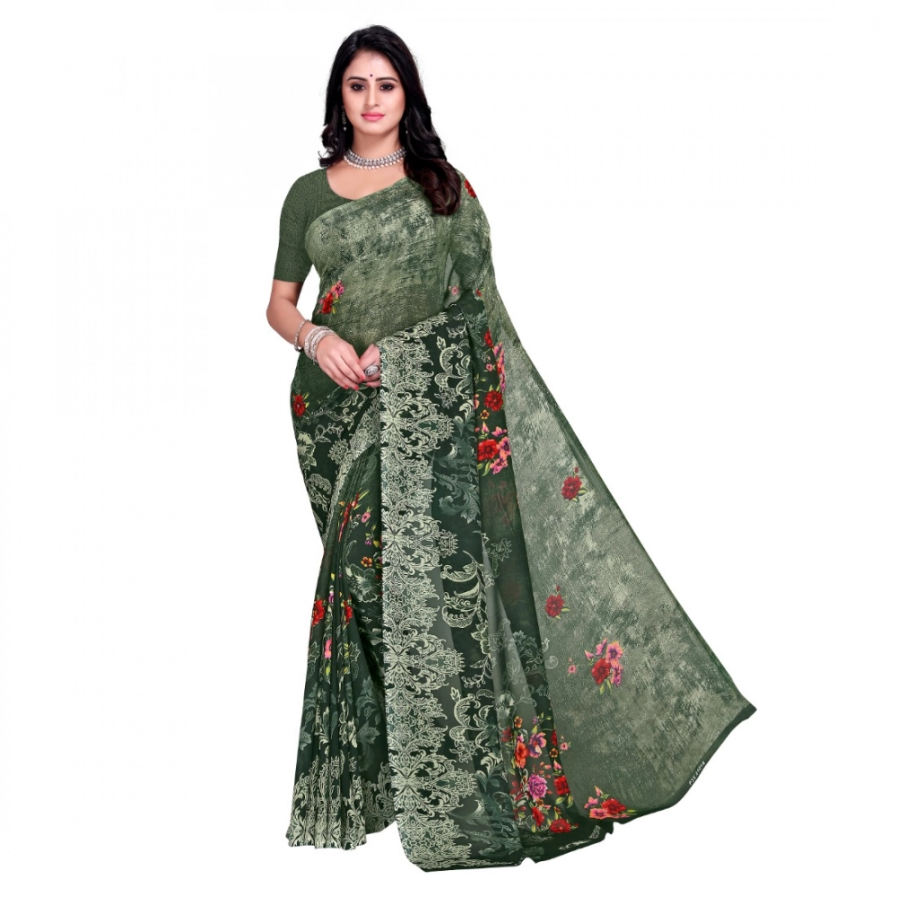 Generic Women's Faux Georgette Printed Saree With Unstitched Blouse 5.5Mtr (Green) Generic Women's Faux Georgette Printed Saree With Unstitched Blouse 5.5Mtr (Green)