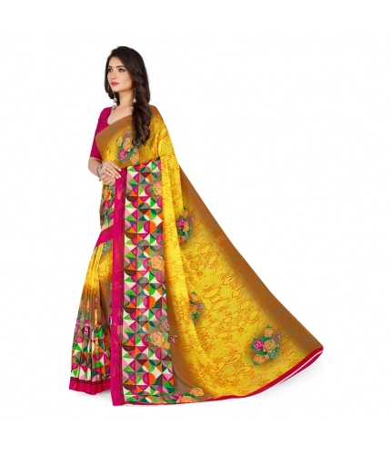 Generic Women's Faux Georgette Printed Saree With Unstitched Blouse 5.5Mtr (Yellow) Generic Women's Faux Georgette Printed Saree With Unstitched Blouse 5.5Mtr (Yellow)