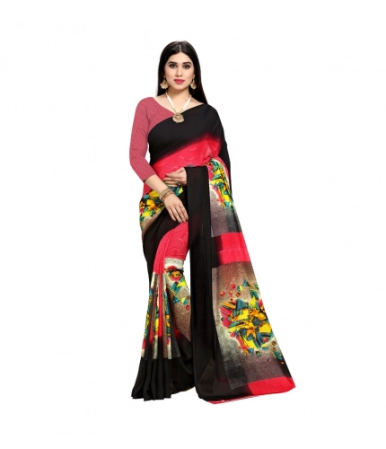 Generic Women's Georgette Printed Saree With Unstitched Blouse 5.5Mtr (Pink)