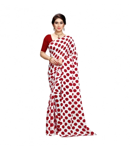 Generic Women's Georgette Printed Saree With Unstitched Blouse 5.5Mtr (W.Red)