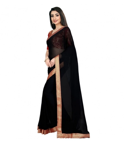 Generic Women's Chiifon Saree Printed Saree With Unstitched Blouse 5.5Mtr (Black) Generic Women's Chiifon Saree Printed Saree With Unstitched Blouse 5.5Mtr (Black)