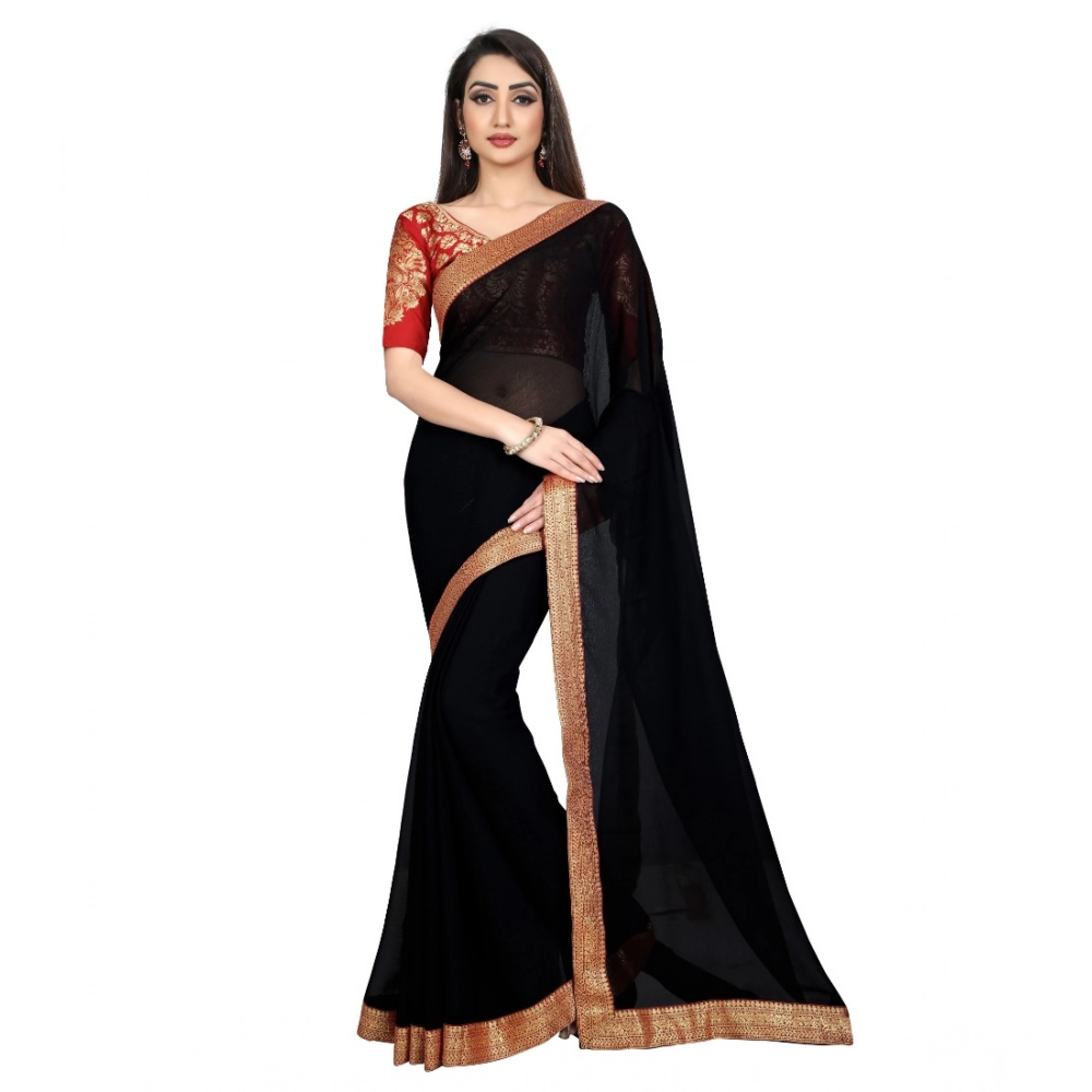 Generic Women's Chiifon Saree Printed Saree With Unstitched Blouse 5.5Mtr (Black) Generic Women's Chiifon Saree Printed Saree With Unstitched Blouse 5.5Mtr (Black)