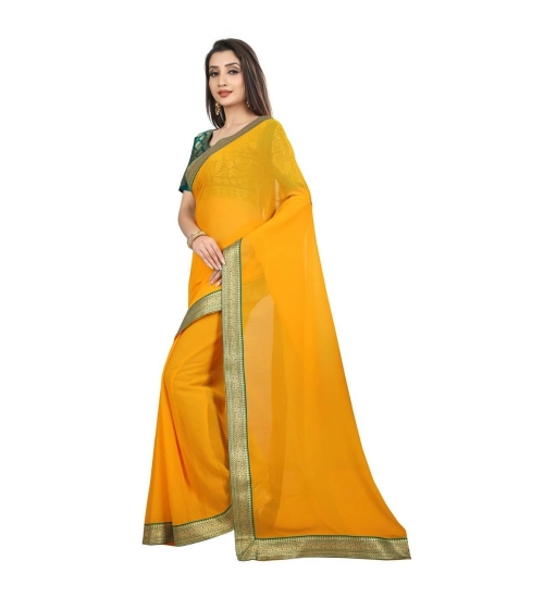 Generic Women's Chiifon Saree Printed Saree With Unstitched Blouse 5.5Mtr (Yellow)