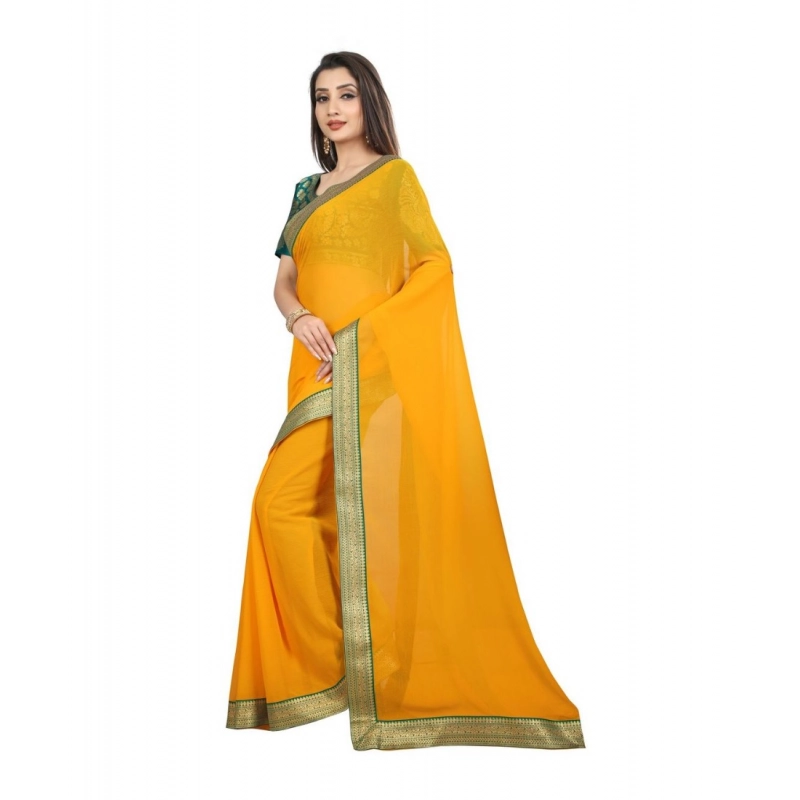 Women's Chiifon Saree Printed Saree With Unstitched Blouse 5.5Mtr (Yellow) Women's Chiifon Saree Printed Saree With Unstitched Blouse 5.5Mtr (Yellow)