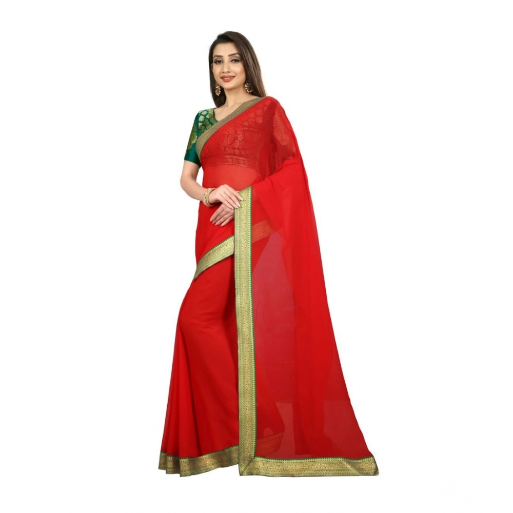 Generic Women's Chiifon Saree Printed Saree With Unstitched Blouse 5.5Mtr (Red) Generic Women's Chiifon Saree Printed Saree With Unstitched Blouse 5.5Mtr (Red)