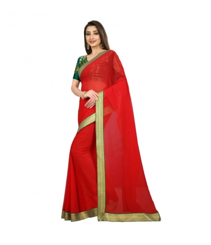 Generic Women's Chiifon Saree Printed Saree With Unstitched Blouse 5.5Mtr (Red) Generic Women's Chiifon Saree Printed Saree With Unstitched Blouse 5.5Mtr (Red)