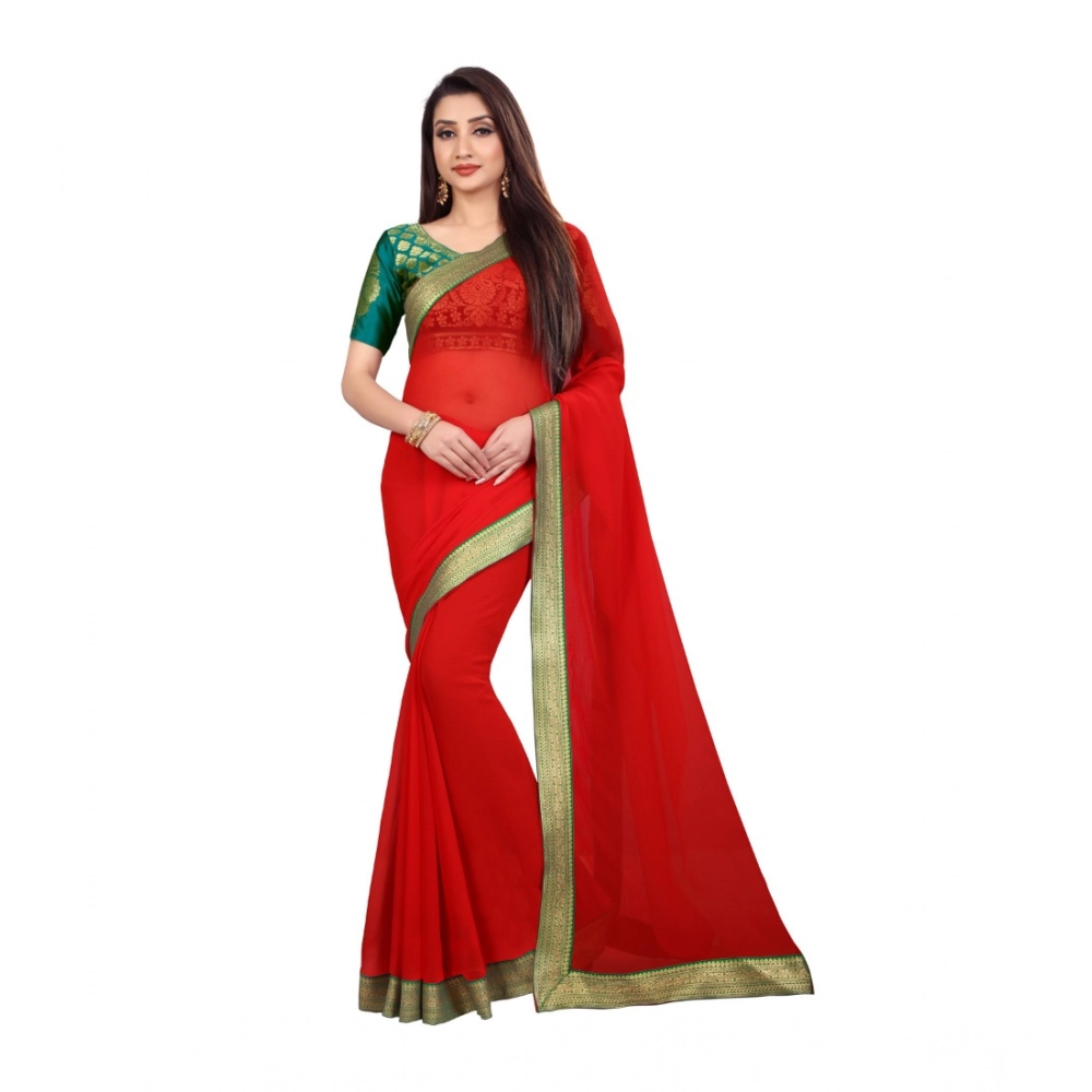 Generic Women's Chiifon Saree Printed Saree With Unstitched Blouse 5.5Mtr (Red) Generic Women's Chiifon Saree Printed Saree With Unstitched Blouse 5.5Mtr (Red)