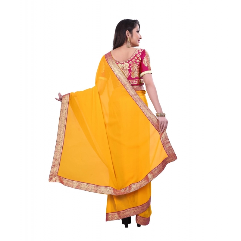 Women's Chiifon Saree Printed Saree With Unstitched Blouse 5.5Mtr (Yellow) Women's Chiifon Saree Printed Saree With Unstitched Blouse 5.5Mtr (Yellow)
