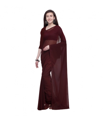 Generic Women's Dyed Solid Saree With Unstitched Blouse 5.5Mtr (Brown)