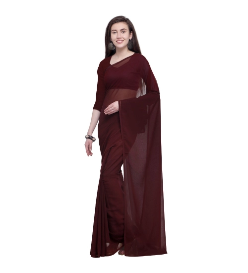 Generic Women's Dyed Solid Saree With Unstitched Blouse 5.5Mtr (Brown)