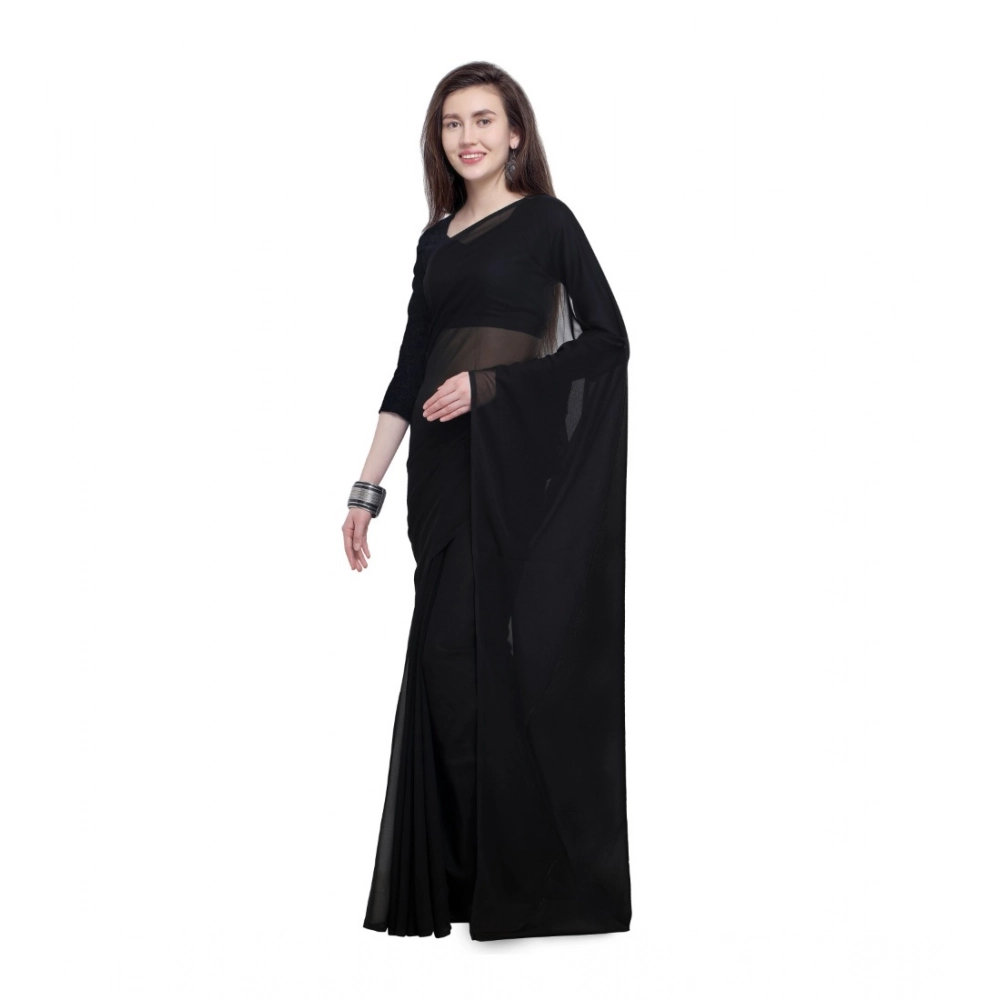 Generic Women's Dyed Solid Saree With Unstitched Blouse 5.5Mtr (Black) Generic Women's Dyed Solid Saree With Unstitched Blouse 5.5Mtr (Black)