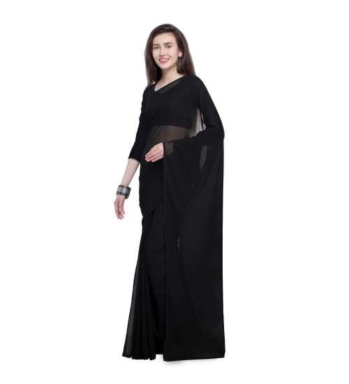 Generic Women's Dyed Solid Saree With Unstitched Blouse 5.5Mtr (Black)