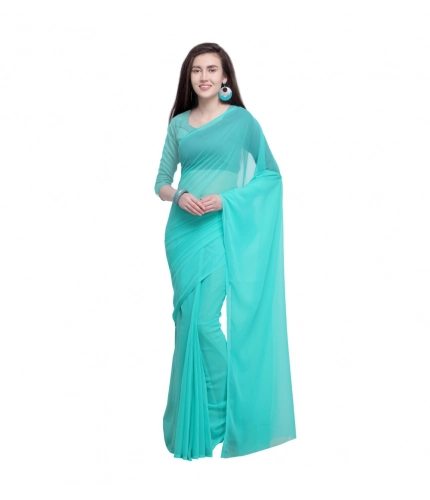 Generic Women's Dyed Solid Saree With Unstitched Blouse 5.5Mtr (Seablue)