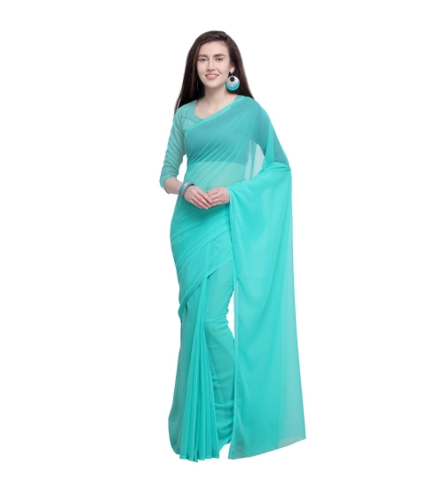 Generic Women's Dyed Solid Saree With Unstitched Blouse 5.5Mtr (Seablue)