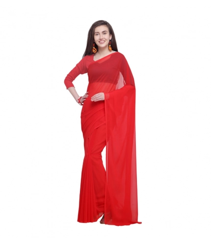 Generic Women's Dyed Solid Saree With Unstitched Blouse 5.5Mtr (Red)