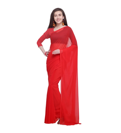 Generic Women's Dyed Solid Saree With Unstitched Blouse 5.5Mtr (Red)