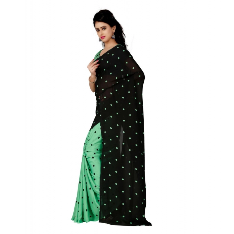 Women's Georgette Printed Saree With Unstitched Blouse 5.5Mtr (Green)