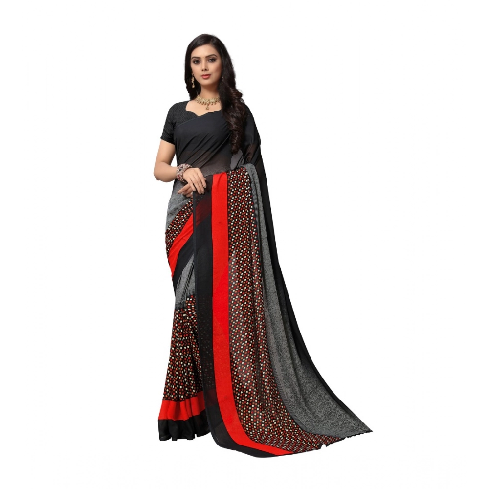 Generic Women's Georgette Printed Saree With Unstitched Blouse 5.5Mtr (Black) Generic Women's Georgette Printed Saree With Unstitched Blouse 5.5Mtr (Black)