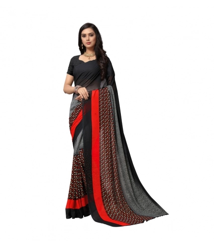 Generic Women's Georgette Printed Saree With Unstitched Blouse 5.5Mtr (Black)