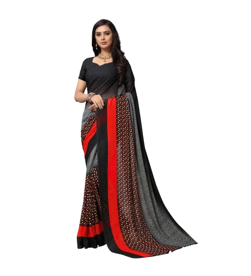 Generic Women's Georgette Printed Saree With Unstitched Blouse 5.5Mtr (Black)