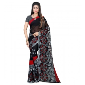 Generic Women's Georgette Printed Saree With Unstitched Blouse 5.5Mtr (Black)