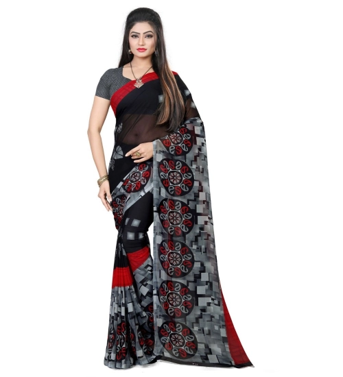 Generic Women's Georgette Printed Saree With Unstitched Blouse 5.5Mtr (Black)