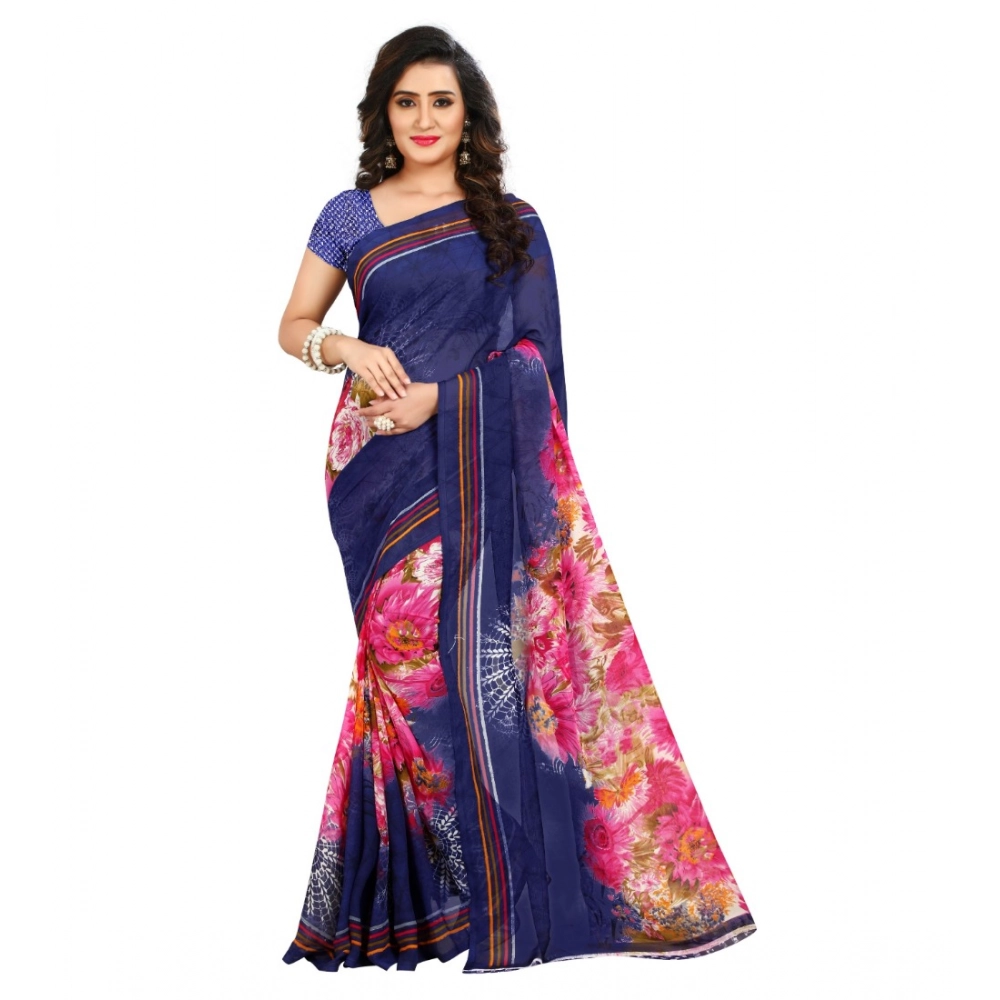 Generic Women's Georgette Printed Saree With Unstitched Blouse 5.5Mtr (Blue) Generic Women's Georgette Printed Saree With Unstitched Blouse 5.5Mtr (Blue)