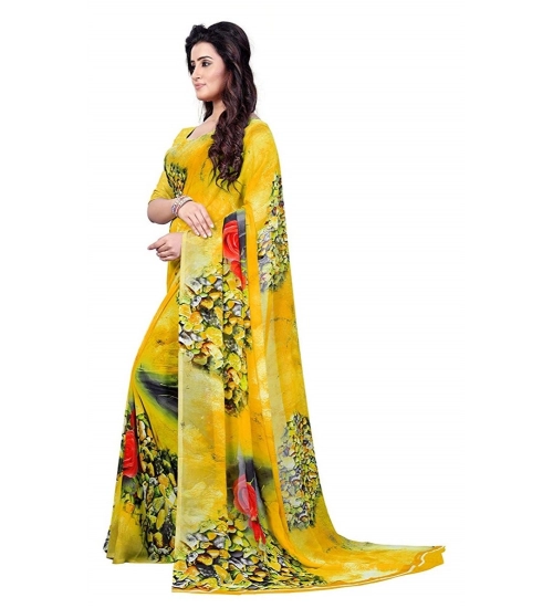 Generic Women's Faux Georgette Printed Saree With Unstitched Blouse 5.5Mtr (Yellow)