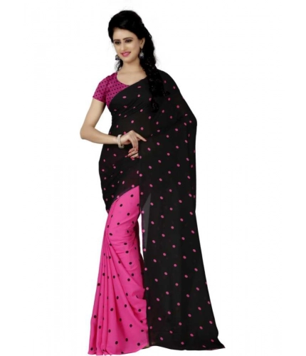 Generic Women's Faux Georgette Printed Saree With Unstitched Blouse 5.5Mtr (Pink)