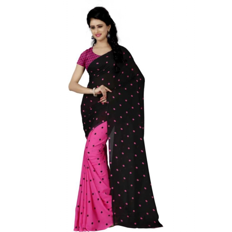 Women's Faux Georgette Printed Saree With Unstitched Blouse 5.5Mtr (Pink) Women's Faux Georgette Printed Saree With Unstitched Blouse 5.5Mtr (Pink)